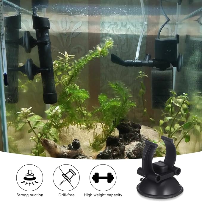 Homoyoyo 10 Pack Aquarium Heater Suction Cups 1.3" Suction Base with 0.95" Clips Heavy Duty Heating Rod Holder for 1" Standard Tubes PVC Pipes Rain Bars Black