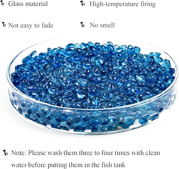 2 Pounds Landscape Glass Pebble Gravel Sand Fit for Aquariums Succulent Plants Terrarium Landscape, Natural Blue