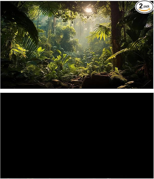2 Pack Aquarium Background, Vinyl Cloth Fish Background, Forest & Black, for Terrarium Decor Background 48×18 inch