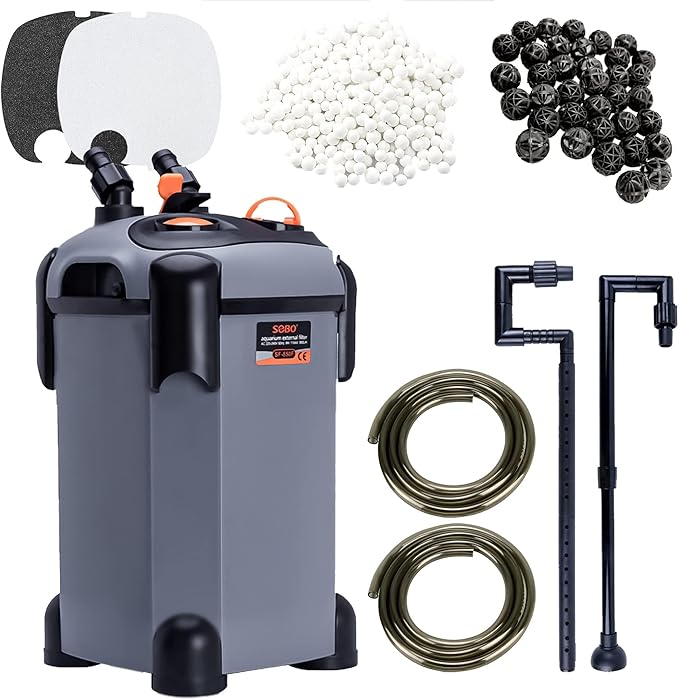 SUNWEN Aquarium External Ultra-Quiet Canister Filter, Fish Tank Water Circulation Filter with Filter Media 171/225/266/317/397GPH (SF-1800F-UV)
