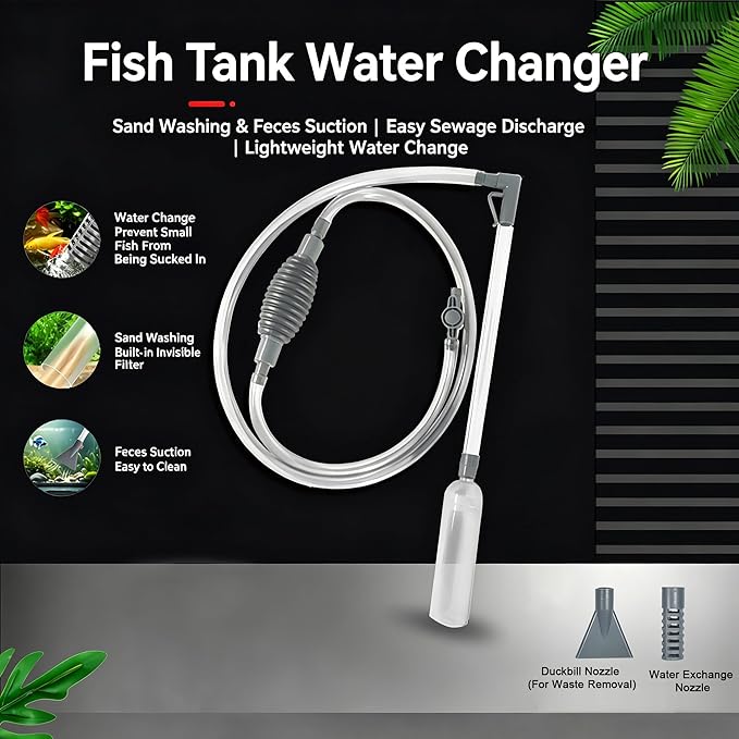 Aquarium Water Changer Siphon Kit – Manual Gravel Vacuum with Thickened Airbag for Fish Tank Cleaning, Sand Washer & Algae Scraper Tool for Freshwater Tanks (1.7m/2.6m (2.6m)
