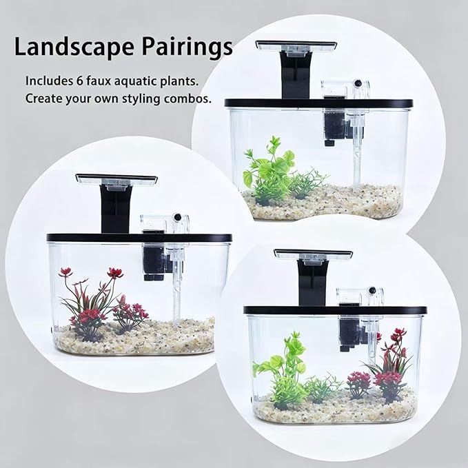 1.7 Gallon Aquarium Starter Kit with LED Light & Quiet Filter, Complete Small Fish Tank for Betta, Mini Desktop Acrylic Tank, Ideal for Shrimp Guppy Jellyfish Goldfish, Office, Home, or Gift