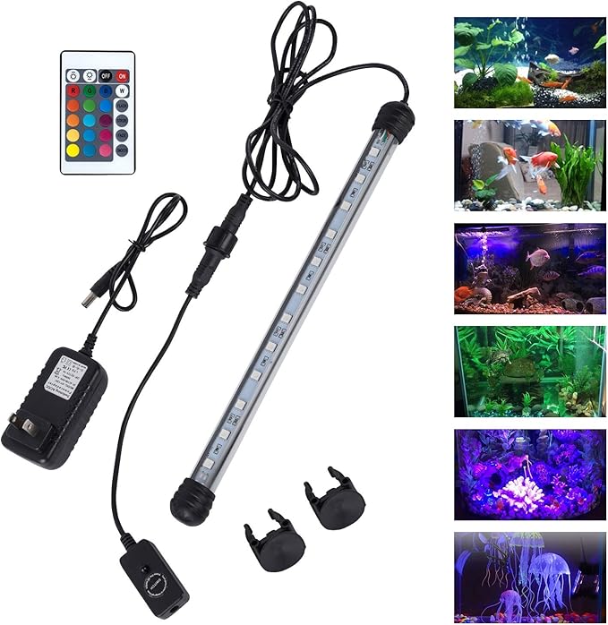 MQ 8 in Submersible LED Aquarium Light, 1.2W Color Changing Fish Tank Light with Remote Control, IP68 Crystal Glass 9 LEDs Lights Bar, for Fish Tank 10-15 inch