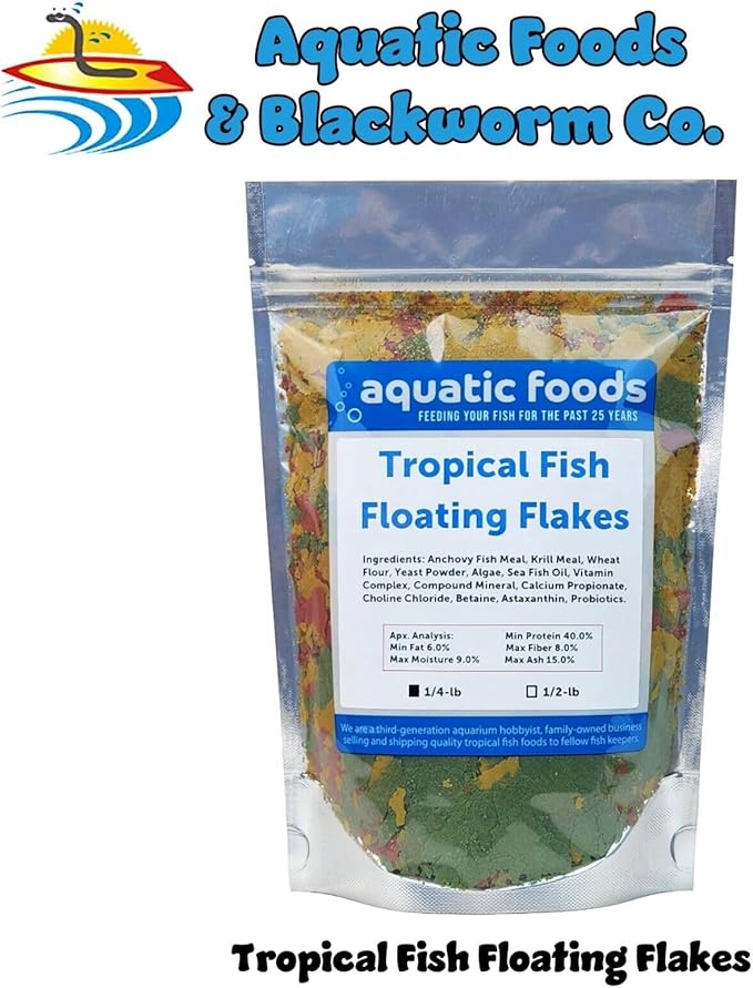 Tropical Fish Flakes, Mix of Krill, Color Enhancing, Spirulina Flakes for Cichlids, Angels, Tetras, Guppies. 12-Type Pellet Mix & 4-Type Wafers Included...WL 1/4-lb Foil Bag