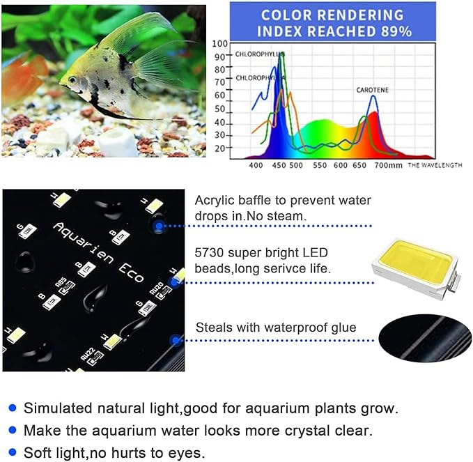 Upgraded Led Aquarium Light 11 to 78 inch Full Spectrum Fish Tank Light Adjustable Remote Control Hood Lamp Lighting for Freshwater Saltwater Marine (Remote Control Multicolor 60-72 Inch(24+36"))