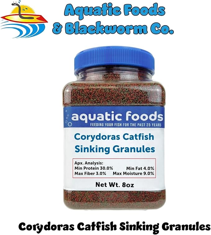 Corydoras Catfish & Loach Spirulina and Color Enhancing Sinking Granules. Ideal for All Bottom Tropical Fish…8oz Jar