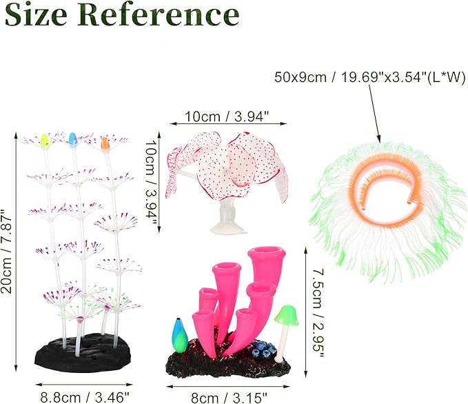 Silicone Glowing Aquarium Decorations, Fluorescence Coral, Glowing Sea Anemone Decor, Glowing Sucker Coral for Aquarium Decor Purple Pink Green 1 Set