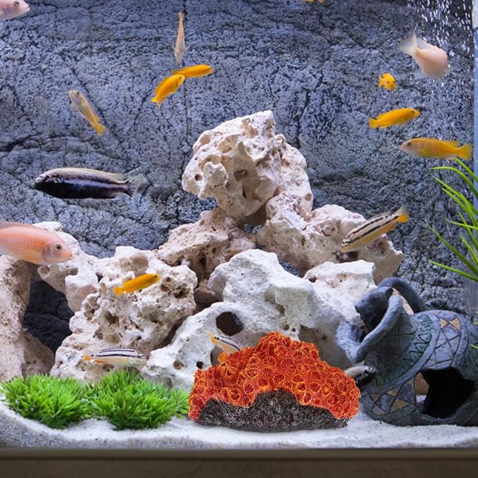 balacoo Aquarium Fish Tank Decorations: Artificial Coral Reef Decor Orange Plant Resin Landscape Decor for, Salt Water