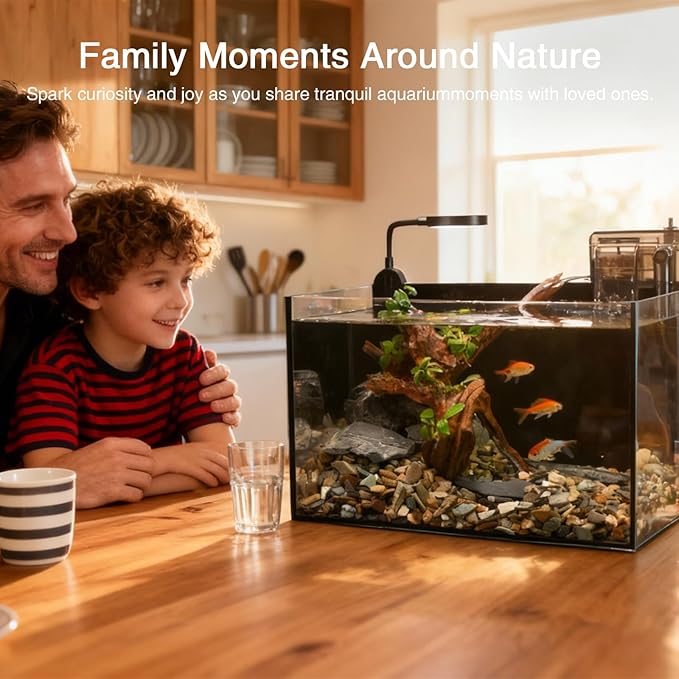 Nano Nature Aquarium Kit,2.8 Gallon Small Aquarium Set Glass Fish Tank with Waterfall Filter and Light for Beginners and Children to Keep Betta Fish, Goldfish, Shrimp, and Aquatic Plants