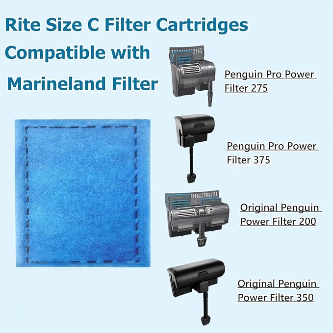 4 Pack Rite Size C Aquarium Filter Cartridges Compatible with Marineland Penguin PRO Power Filters 275/375 & Original Penguin Power Filters 200/350, EZ Change #3 Replacement Filter Cartridges