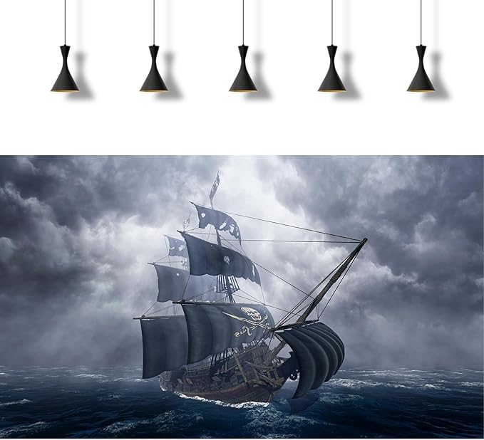 Ancient Pirate Ship Aquarium Background Mysterious Cloudy Stormy Sea Fish Tank Background Rough Open Seas Vintage Sailing Old Ship Scenery Terrarium Backgrounds for Home Tank Decors 48x18in
