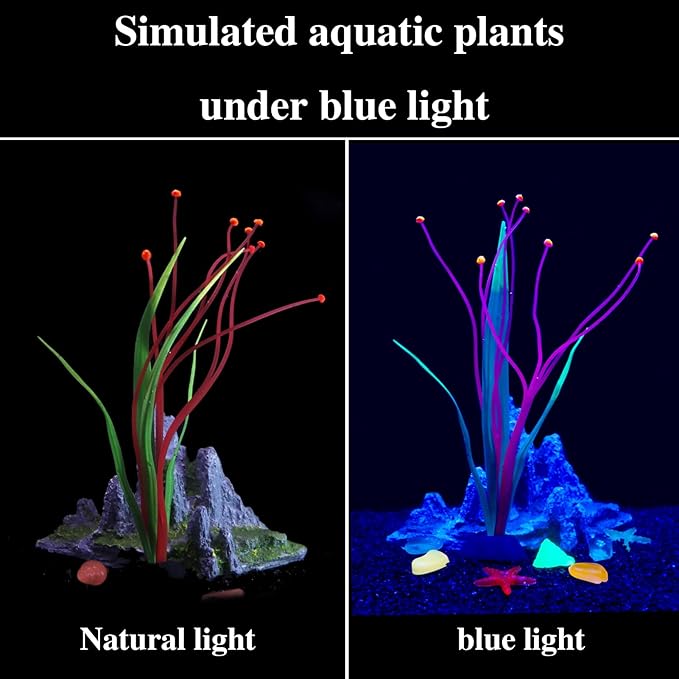 Fish Tank Decorations Aquarium Decorations Glowing Aquatic Plants Artificial Silicone Ornament with Glowing Effect for Fish Tank Landscape Decoration Betta Fish Tank Decor (Red)