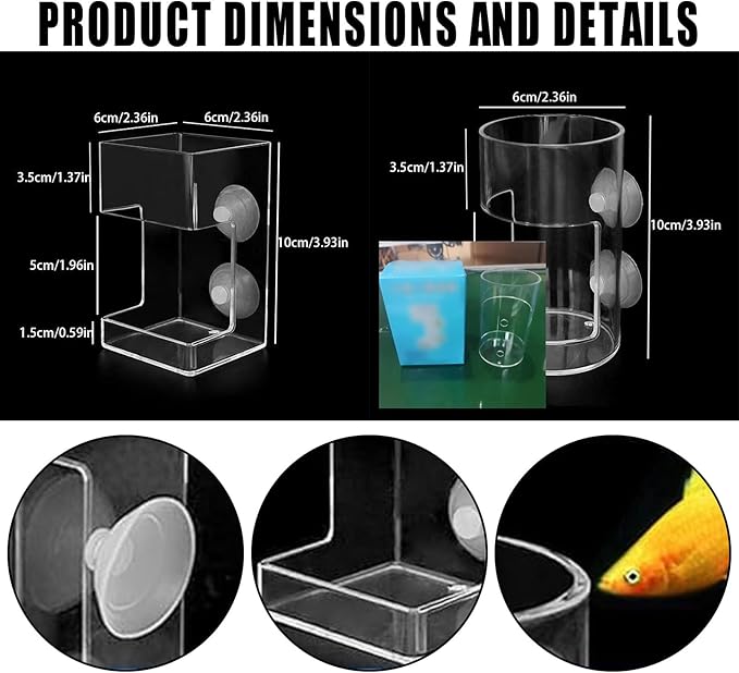 No Mess Aquarium Feeder, Acrylic Clear Fish Tank Feeder with Suction Cup, Preventing Food Scattering Feeding Tray Hollow Floating Sinking Shrimp Food Holders (Square,1)