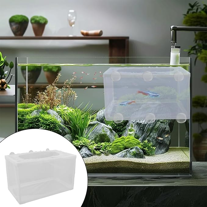 MY MIRONEY 2PCS 10.24" x 5.91" x 5.91" Fish Tank Breeder White Nylon Fish Incubator Mesh Box Aquarium Fish Fry Hatchery Breeder with Suction Cups
