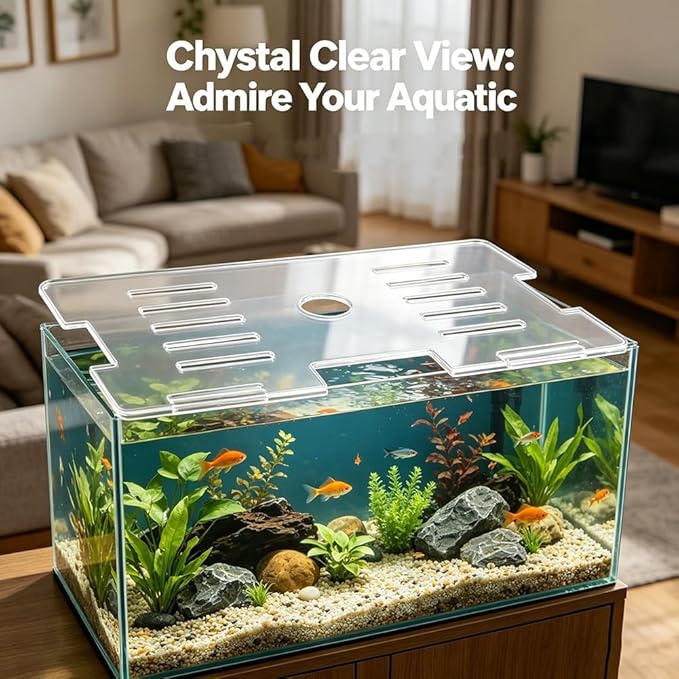 GZHERVICES Acrylic Jump Aquarium Lid (with Holes), Aquarium Top Cover/Protective Cover, Aquarium Top Cover Plate, Acrylic Mesh Panel Aquarium Lid, Protects Fish(50x27cm)