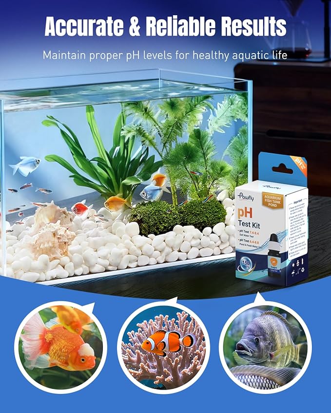 Pawfly Aquarium pH Test Kit, Accurate Fish Tank pH Testing Kit, Easy-to-Read pH Water Test Kit with Test Tube & Color Chart, Aquarium Liquid Test Kit for Freshwater & Saltwater
