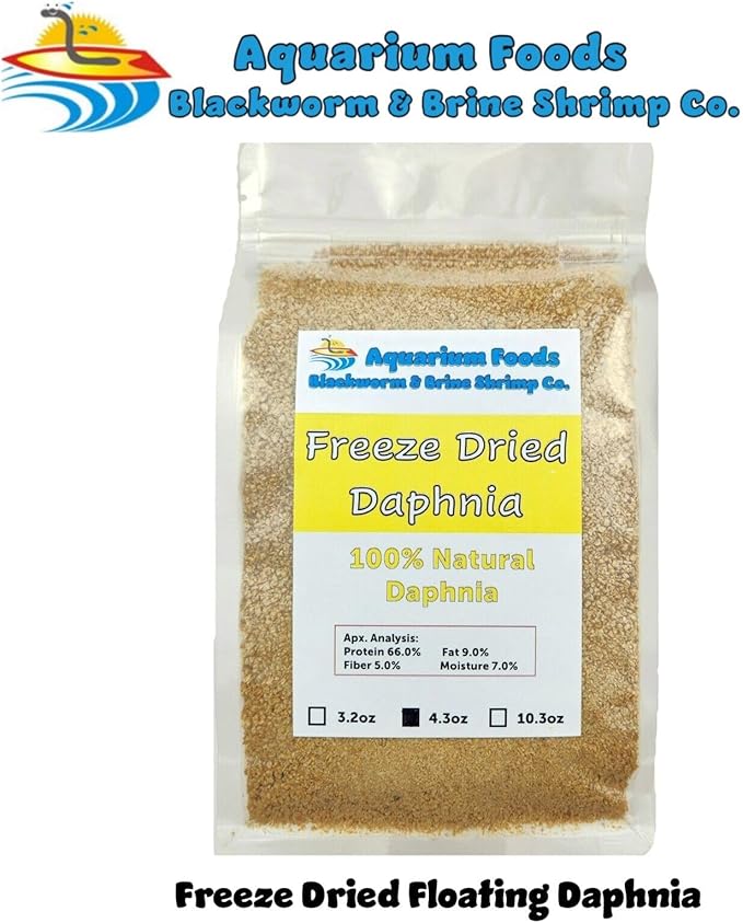 Daphnia, Freeze Dried Fresh Water Daphnia for Fry, Baby and Small Tropicals, Marines, Corals, Anemones, Cichlids, Fry and Baby Koi & Pond Fish…4.3oz Clear Bag