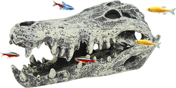 WishLotus Skull Aquarium Hides Decor, Resin Crocodile Fish Hideout for Little Shrimp Betta Goldfish and Reptiles (Crocodile Head)