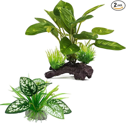 Moonorange Reptile Artificial Plants, Terrarium Plants Decorations Supplies, Aquarium Fish Tank Plant, Amphibian Habitat Hideout Tank Accessories (M Set-2pcs/E)