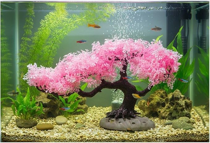 Sanfly Artificial Aquarium Plants, Fake Aquarium Aquatic Plant Cherry Blossom Aquarium Fish Tank Simulation Aquatic Aquarium Tank Accessories