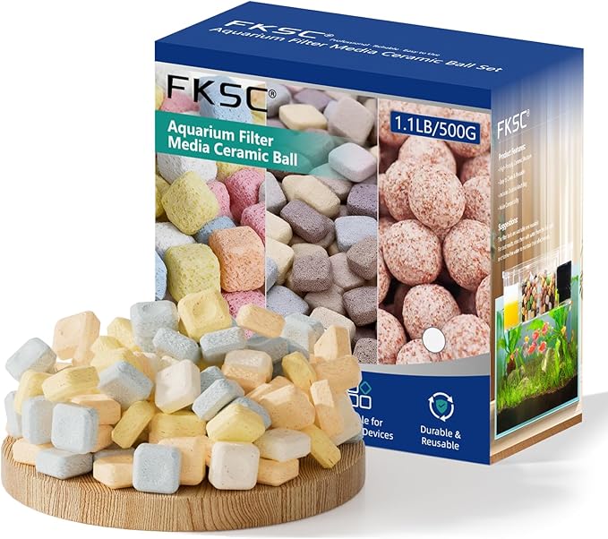 Aquarium Filter Media for Freshwater & Marine Tank Bio Filter Mix with Ceramic Block & Bio Balls, Helps Maintain Clear Water for Sump, Pond & Koi Fish Tanks