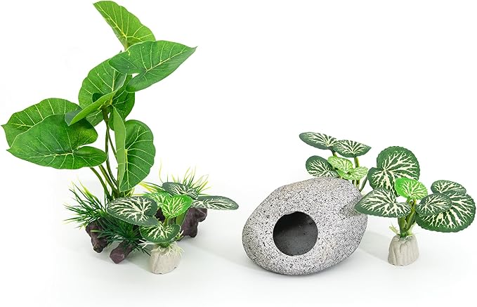 Aquarium Plants Fish Tank Decorations 6.6 inch Plastic Artificial Plant Goldfish Stone Cave Betta Fish Hides/Rest