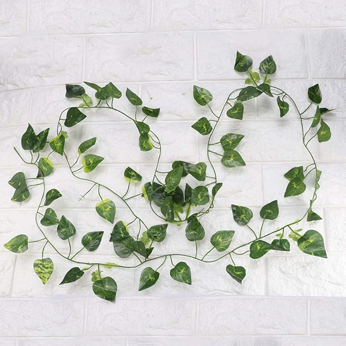 Zerodis Vine, 6.89ft Artificial Fake Vine Hanging Plant Decor Terrarium Plants Rainforest Landscape for Reptiles and Amphibians(Scindapsus Leaves)