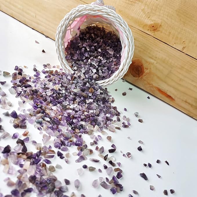 Shubhanjali Amethyst Chips Crushed Stone Crystal Natural Small Rocks Irregular Shape Stone Reiki Healing Gemstones for Garden Aquarium Vases Plants Decoration (1 lb,Purple)