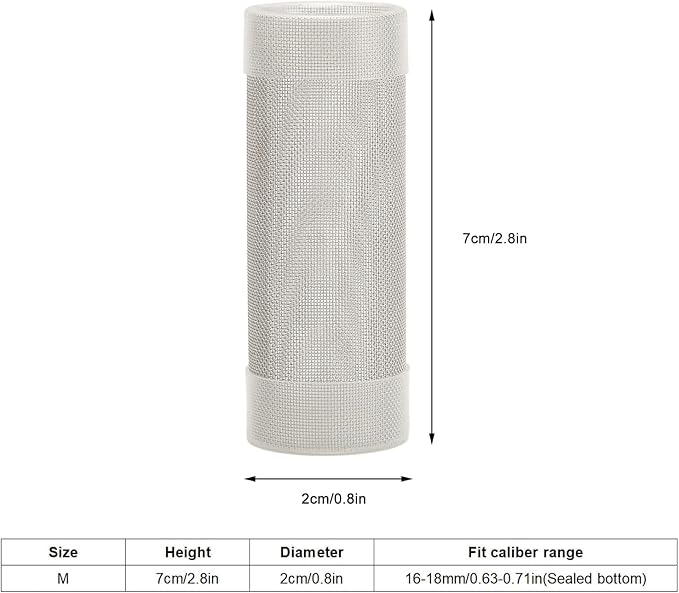 Intake Strainer Filter Cover, Dense Openings Aquarium Mesh Stable Stainless Steel Variable Diameter Design, Intubation for Fish (M)