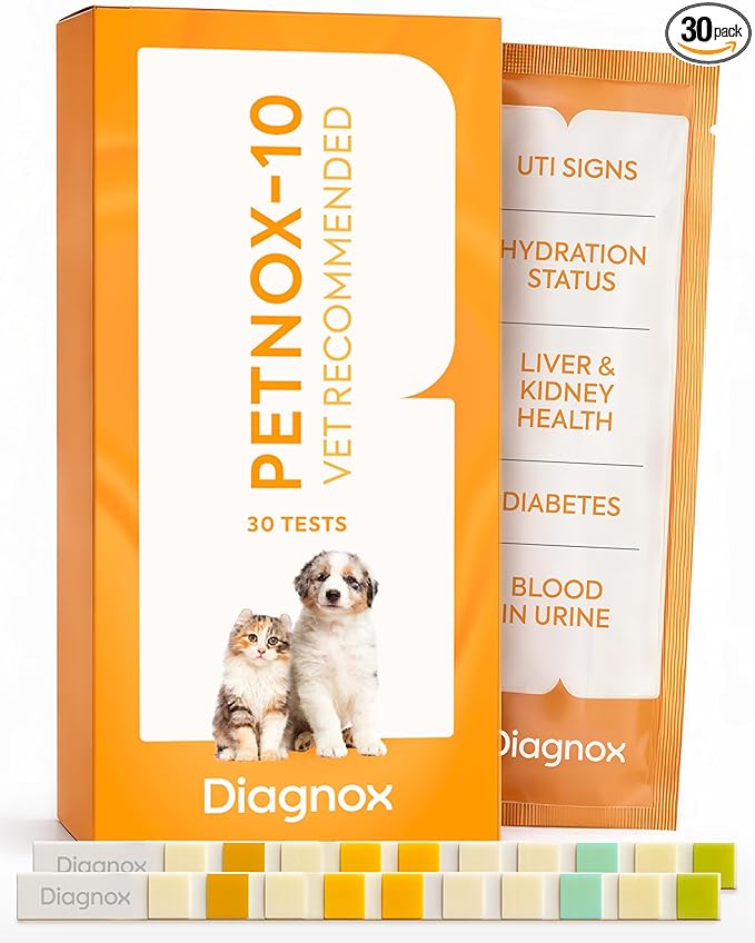 PETNOX 10-Parameter Cat & Dog Urine Test Strips - 30 x Individually Packed & Veterinary Grade Tests - Cat & Dog UTI Test Kit - Pet Test Strips for Urinalysis