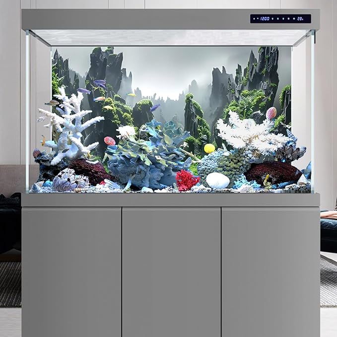 AWERT 48x20 inches Stone Aquarium Background Rock Fish Tank Background Rocky Terrarium Background Polyester Background
