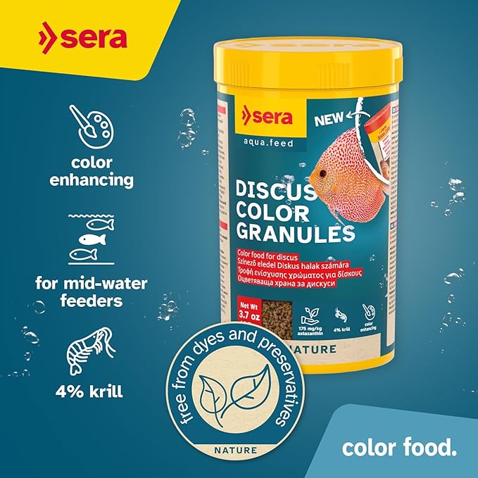 Sera Discus Color Gran 250ml (8,4 fl oz) | Premium Discus Fish Feed with Natural Astaxanthin & Spirulina | Boosts Color Naturally | No Artificial Additives | Soft Granules for Easy Digestion