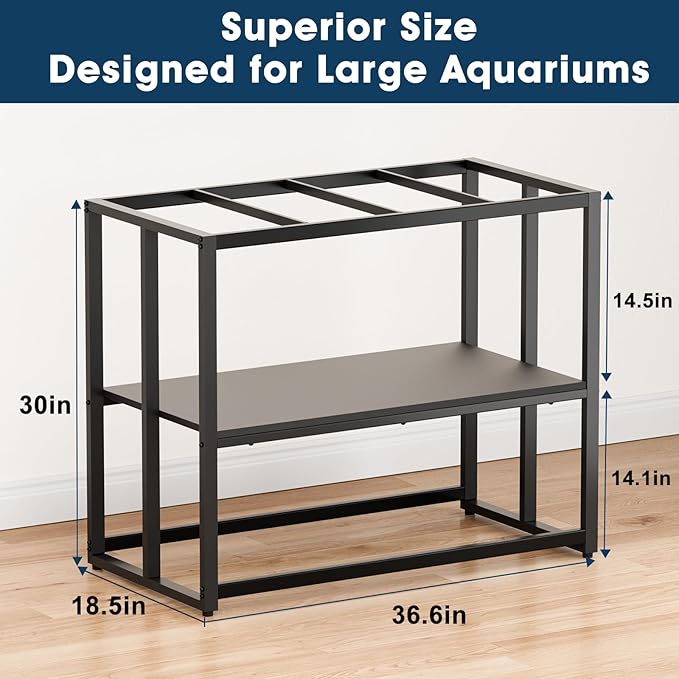 Urban Deco 40 Gallon Fish Tank Stand 660LBS Capacity For Aquarium Stand Metal Fish Tank Stand 36.6"x18.5"x30" Dual-Layer Design Terrarium Stand Ideal for Home and Office, Black