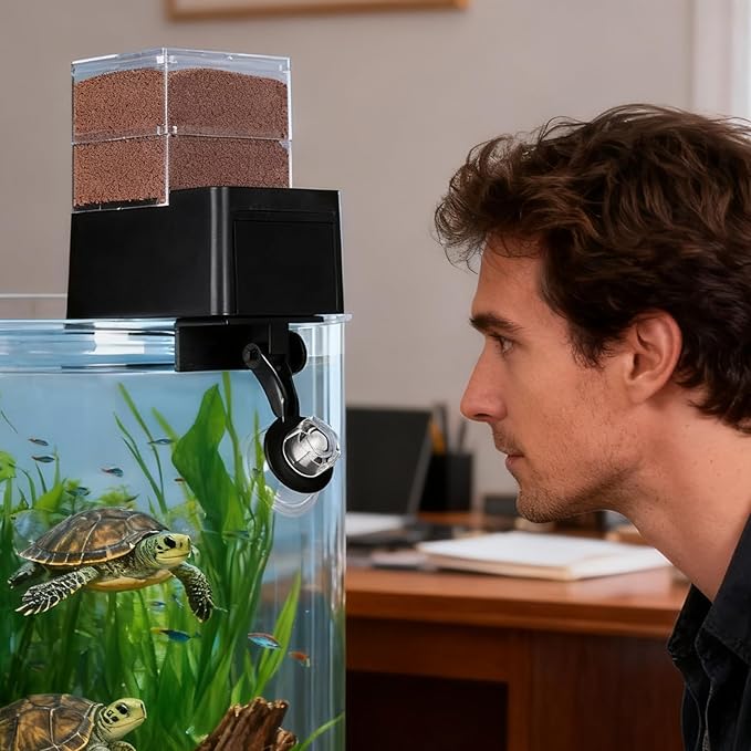 Automatic Fish Tank Feeder, Airtight Storage Design, 21 X 11 X 8cm, Pond Fish Food Dispenser, Smart Aquarium Feeder, Smart Feeding Control, for Aquariums, Ponds, Turtles, Bettas, and Shrimp