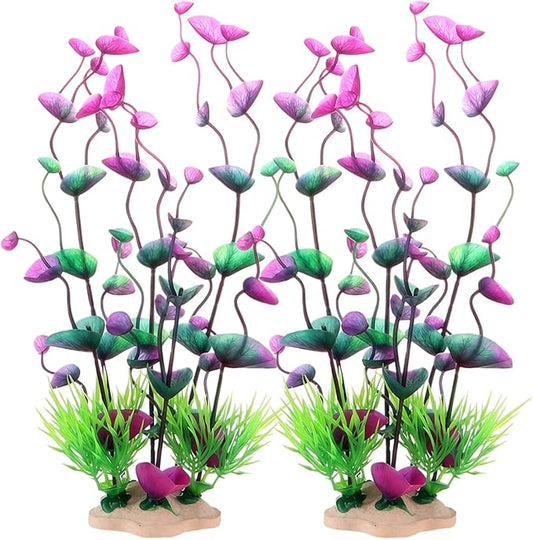 2 Pack 9.5 Inch Seaweed Artificial Aquarium Plants, Wine Red, Plastic, with Ceramic Base, for Aquarium, Indoor