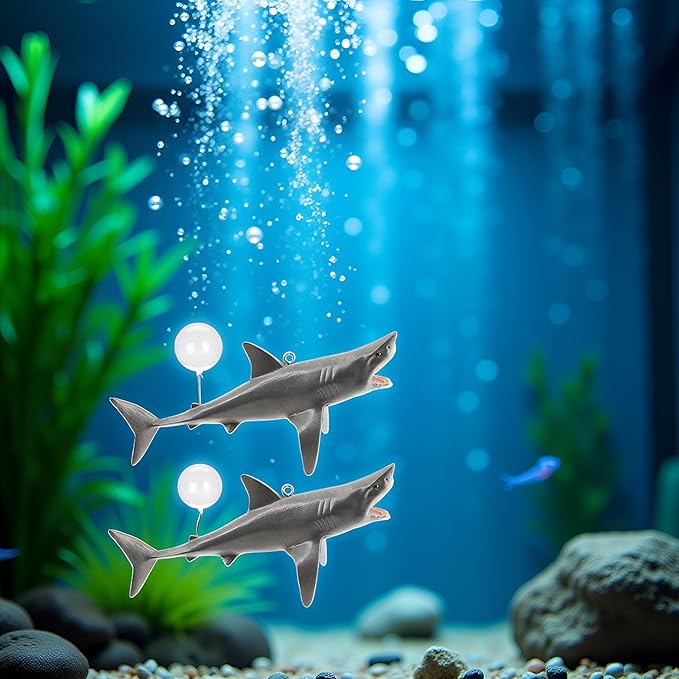 2Pcs Floating Shark Ornament - Adjustable Aquarium Shark Animal Decor, Shark Pool Décor | Aquarium Floating Shark Ornaments Thematic Ornaments Suitable for Aquarium All Kinds Pet Supplies