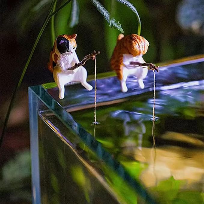 Aquarium Figurines Decorations Miniature Animal Ornaments Set Small Fishing Cat Landscaping Accessories For Fish Tanks Fishing Cat Figurine Animal Aquarium Decorations Aquarium Decor Betta Fish Tanks