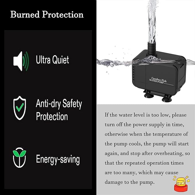 Carefree Fish 213/400/800GPH 9/22/45W Fountain Submersible Pump Adjustable Quiet Aquarium Change Water Pump Tank for Hydroponics Koi Pond Statuary Outdoor Waterfall