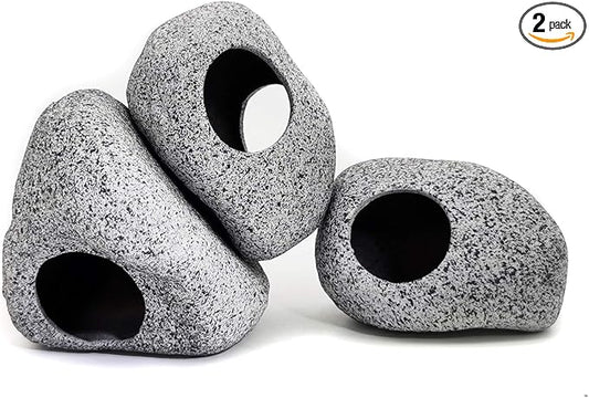 JIH Aquarium Decorations Rock, Ceramic Shelters - Shrimp Habitat, Breeding Tube, Hiding cave, Stackable Fish Tank Decor Cave for Hiding, Betta Fish (J101+J001x2)