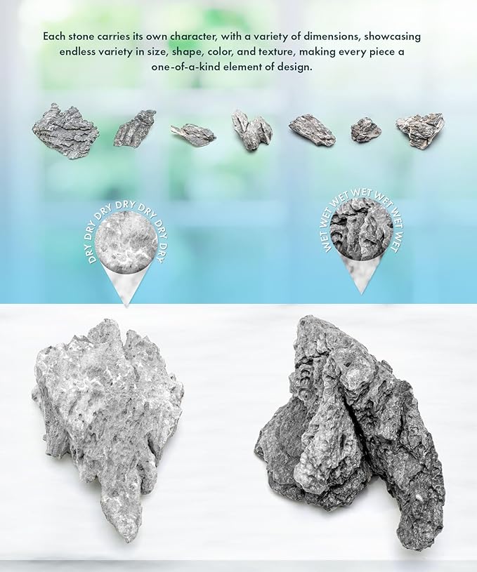 SubstrateSource Natural Aquarium Stones - Soft Grey to Bluish-Grey w/Subtle White Veins - Iwagumi Aquascaping Rocks, Freshwater Tanks, Betta Fish Tank, Shrimp, Cichlids - Boutique Seiryu, 10 LB