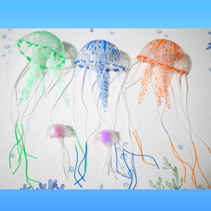 DJDIRY 5 PCS Aquarium Ornaments Soft Silicone Mini Jellyfish Decorations, Floating Artificial Realistic Jellyfish Marine Animal for Large/Small Fish Tank DIY