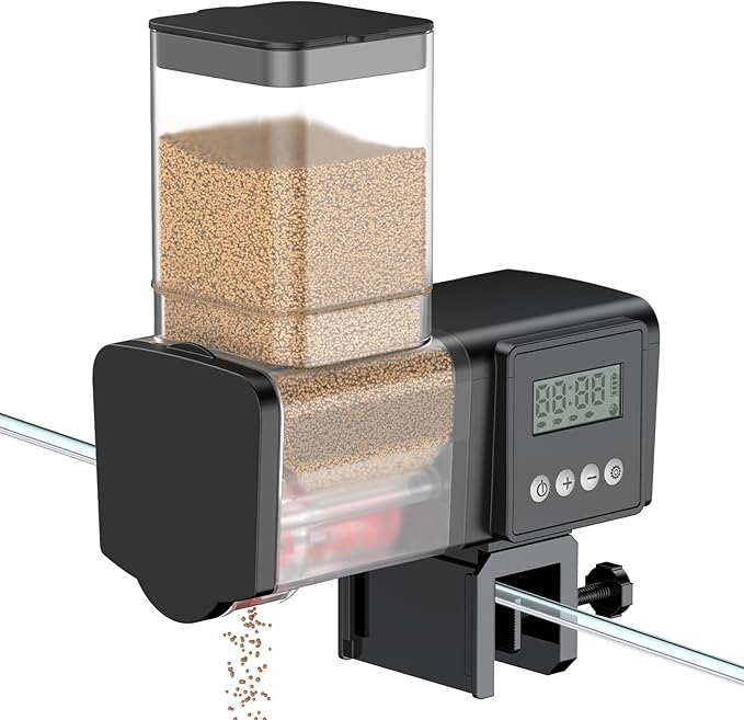 Pawfly Automatic Fish Feeder for Aquarium, 200/450 mL Auto Fish Feeder Automatic Dispenser, Adjustable Auto Fish Food Dispenser with Timer, Fish Food Vacation Feeder, Battery Operated (Not Included)