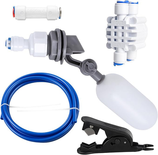 RO/DI Float Valve Kit for Reef Tank & Aquarium ATO – Auto Top Off System for Reverse Osmosis – Includes Shut-Off Valve, Float and check Valves, Tubing & Cutter