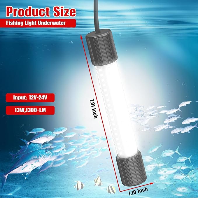 Underwater Fishing Light Compatible with Milwaukee M18 Battery 1300 Lumens IP68 Waterproof Submersible LED Fish Attractant Light for Night Fishing Dock Boat Kayak (Battery Not Included)