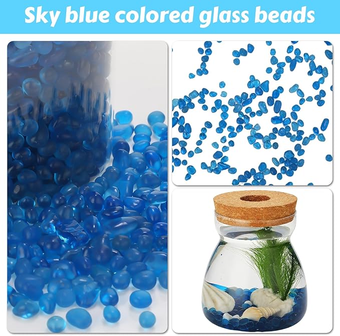 6.6 lb Fish Tank Gravel Glass Pebbles Sea Blue Aquarium Gravel Fish Tank Pebbles Fish Tank Rocks Aquarium Stones for Vase Fillers Garden Aquarium Terrarium Flowerpot Potted Plants Decoration