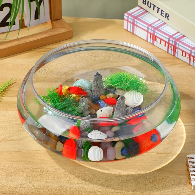 Toddmomy 9.5 Inch Transparent Plastic Fish Bowls Set of 2 Small Round Aquarium Tanks for Desktop Home Office Wedding Decor