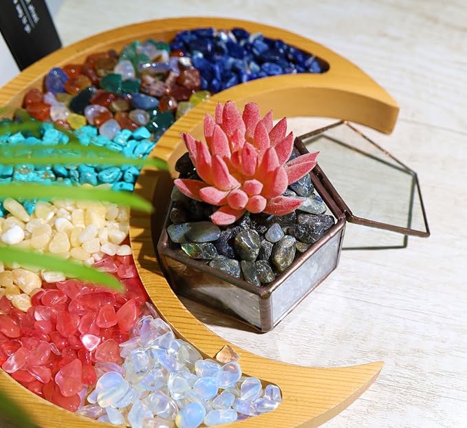 QINJIEJIE Labradorite Crystals Tumbled Chips Natural Stone Gravel Bulk Crushed Rocks Pieces Polished Quartz Stone 0.55Lbs Decorative Fish Tank Pebbles Vase Filler Irregular Shaped Gemstone