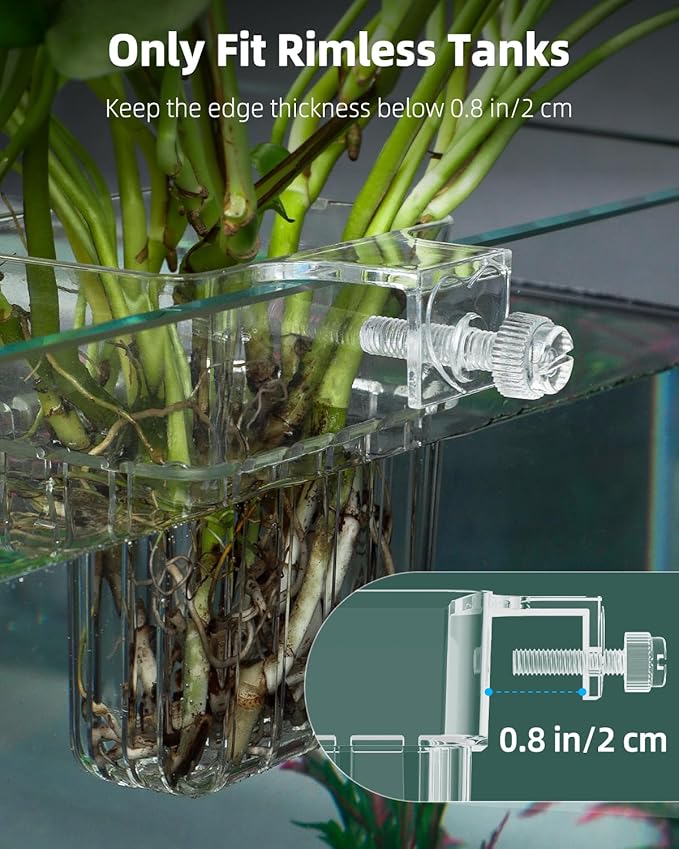 Pawfly 2 Pcs Clear Acrylic Aquarium Plant Holder for Fish Tanks, Top Hanging Fish Tank Planting Holder with Hook, Adjustable Aquarium Planter Cup