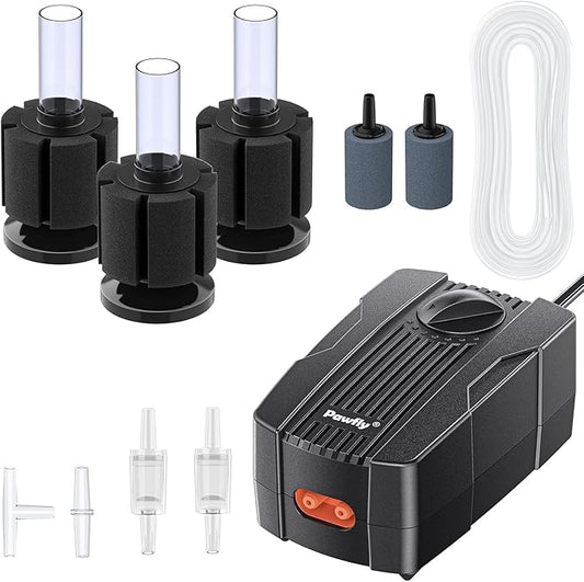 Pawfly 3 Pack Aquarium Sponge Filter Aquarium Air Pump 50 GPH Fish Tank Oxygen Pump