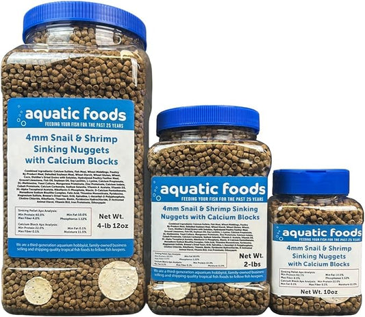 Calcium Blocks Included in Snail & Shrimp, 4mm-3/16 Sinking 40% Protein Nuggets for Snails, Shrimp, Crabs, All Bottom Tropical Fish...4-lbs 12oz Jar